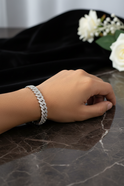 Real silver cuban link iced out bracelet