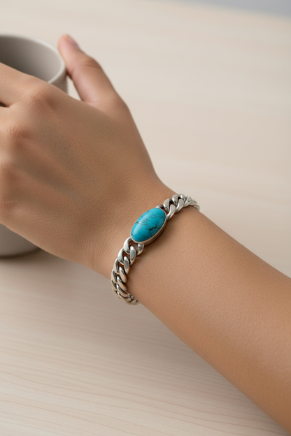 Real silver blue turquoise bracelet