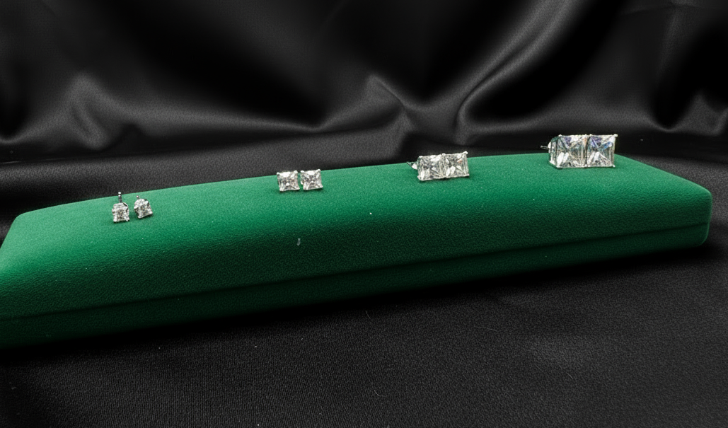 ਅਸਲੀ ਚਾਂਦੀ ਦੇ ਸਟੱਡ (ਵਰਗ ਪੱਥਰ)