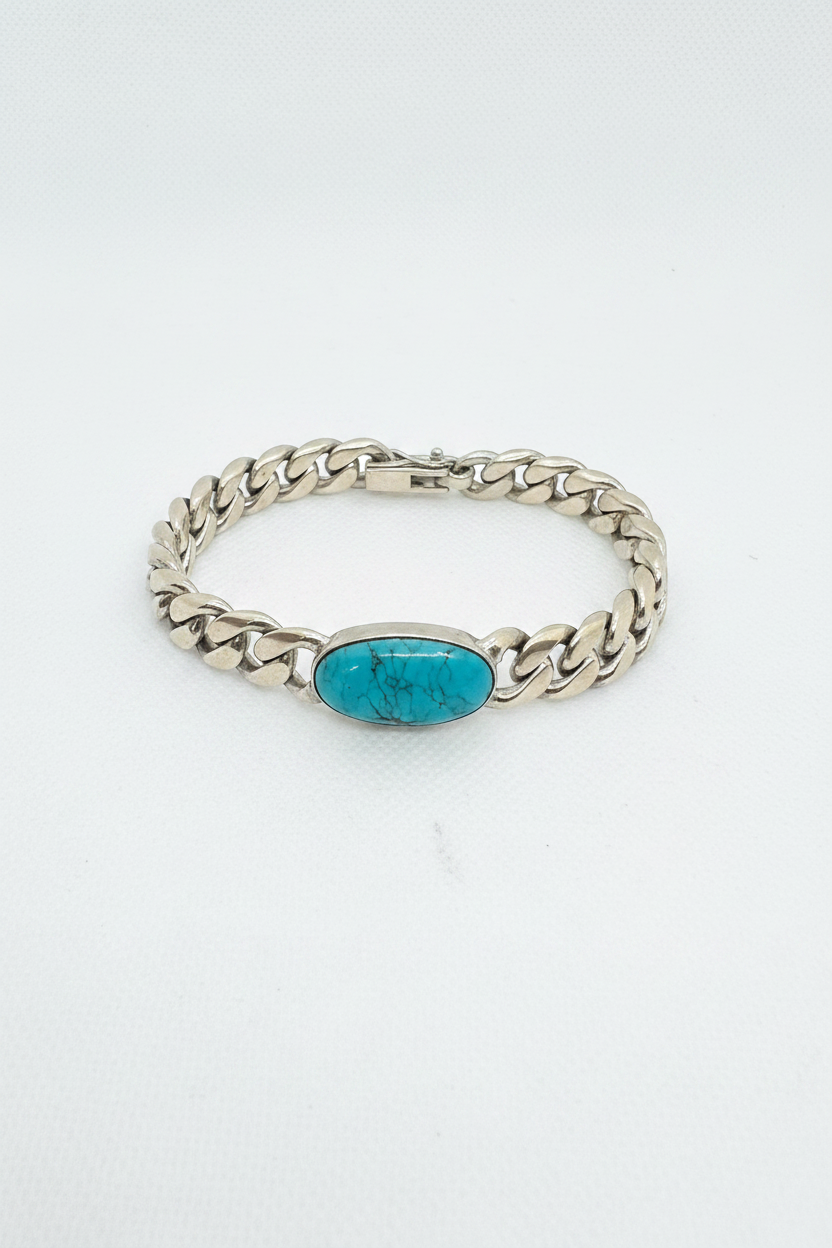 Real silver blue turquoise bracelet
