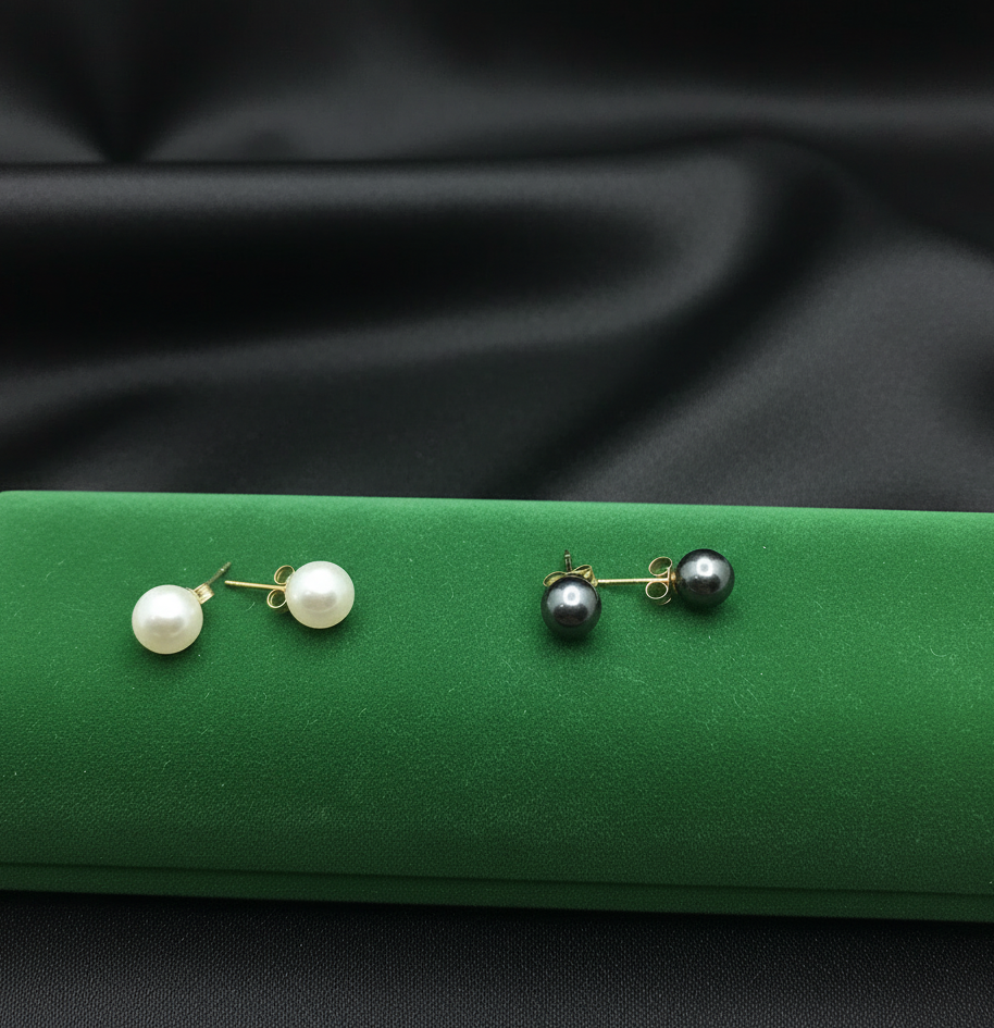 Boucles d'oreilles à tige en or véritable et perles