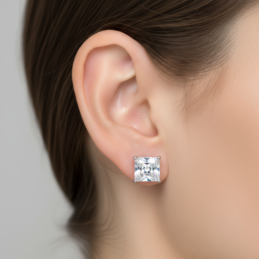 Clous d'oreilles en argent véritable (pierre carrée)