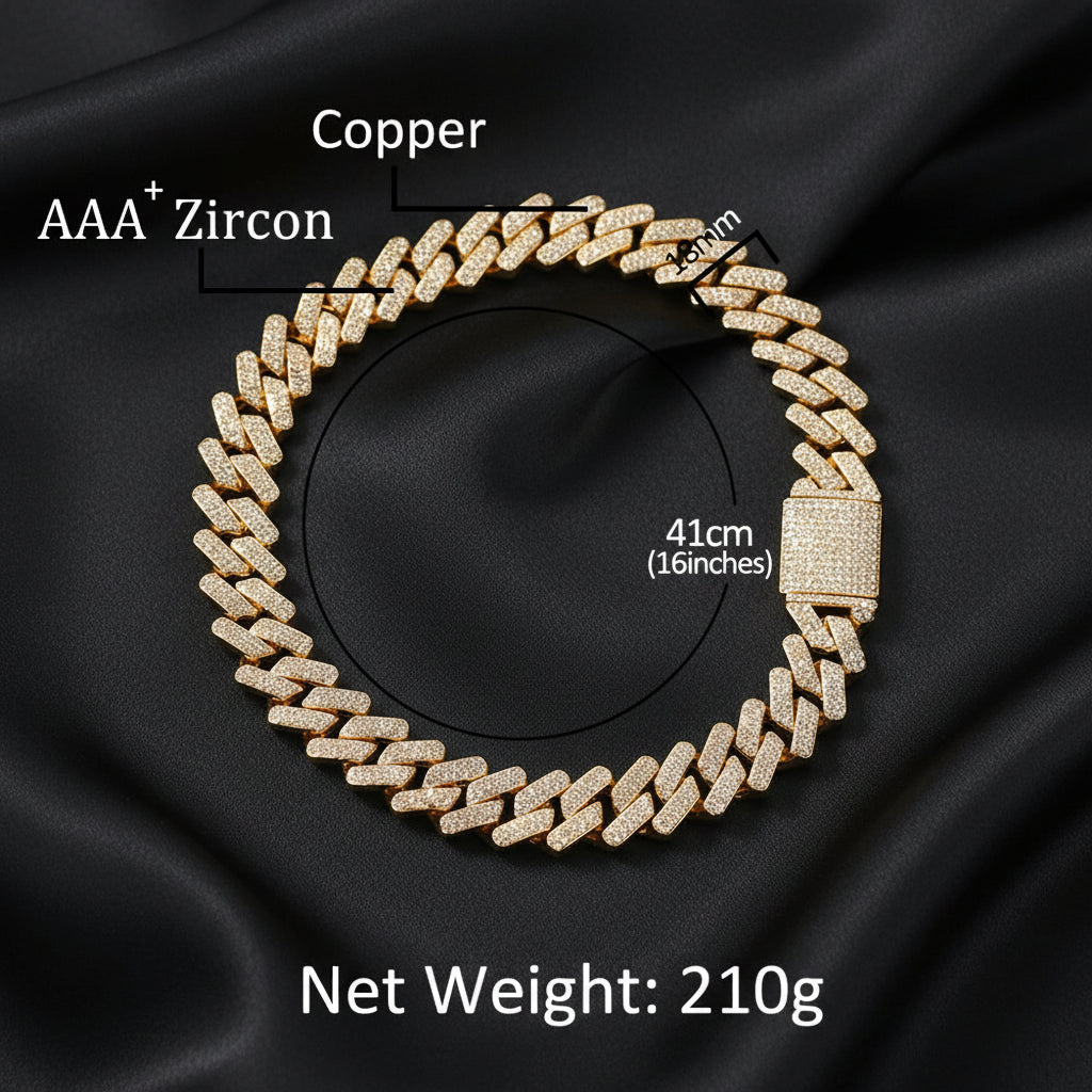 Chaîne à maillons cubains Miami plaquée or 18 carats avec pierre en oxyde de zirconium cubique