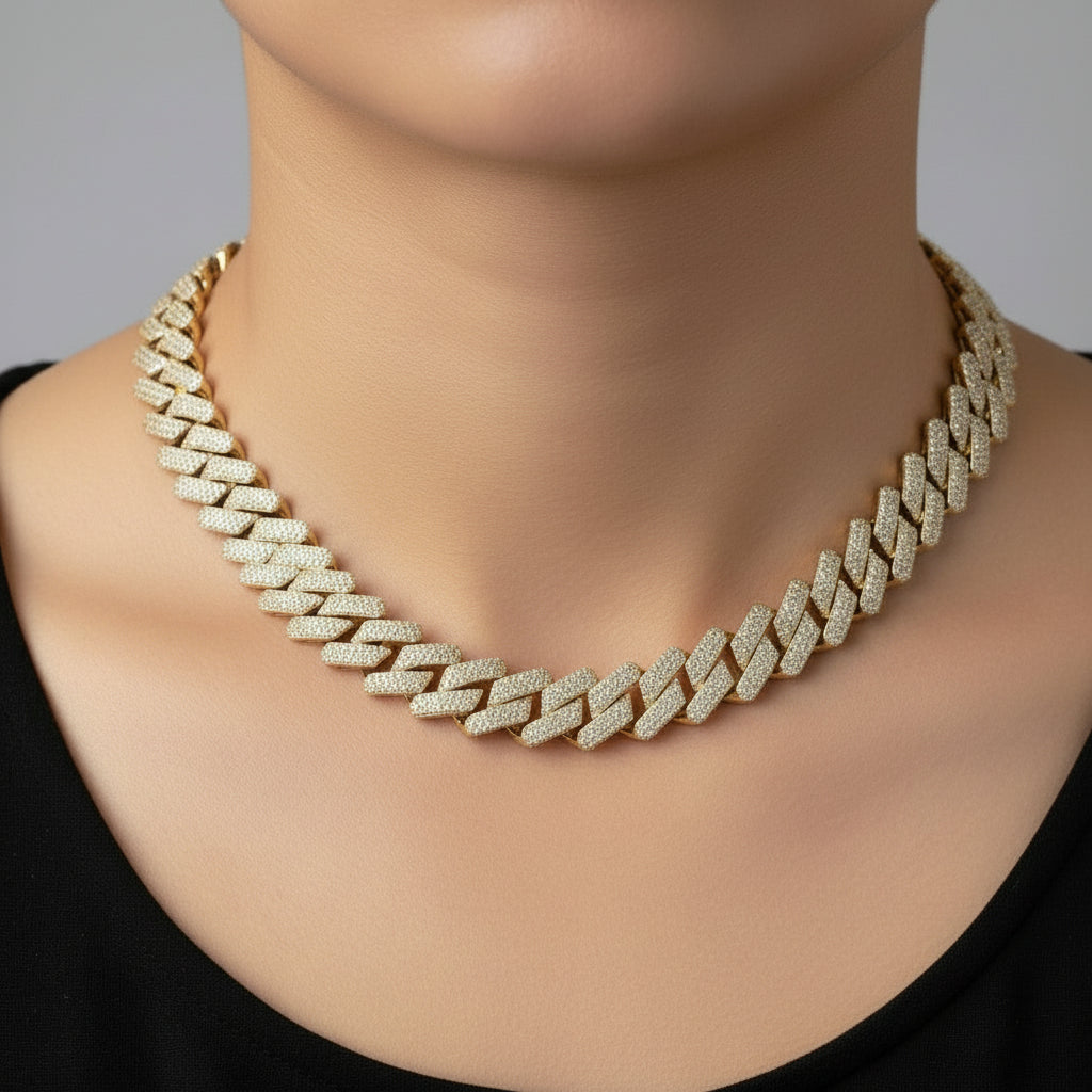 Chaîne à maillons cubains Miami plaquée or 18 carats avec pierre en oxyde de zirconium cubique