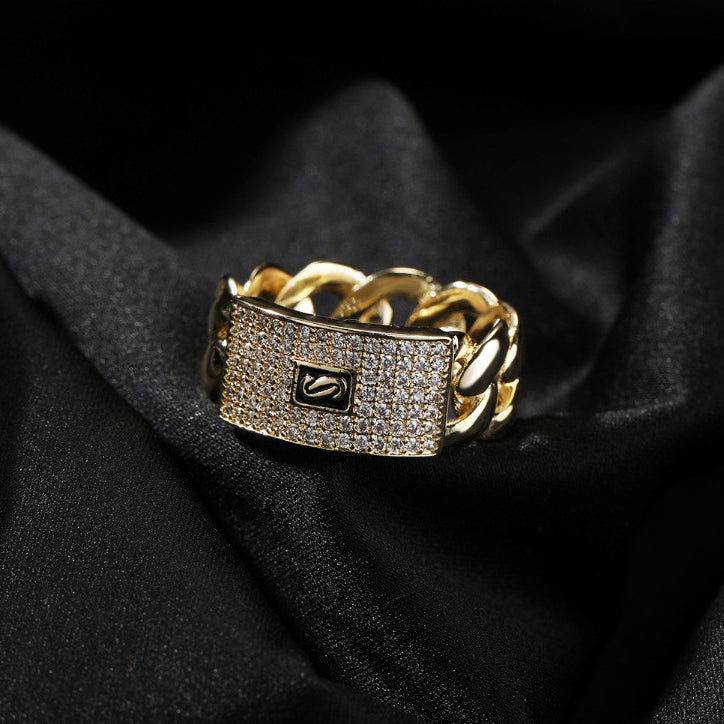 14K Gold Plated Cute Monaco S Cubic Zirconia Copper Cuban Ring