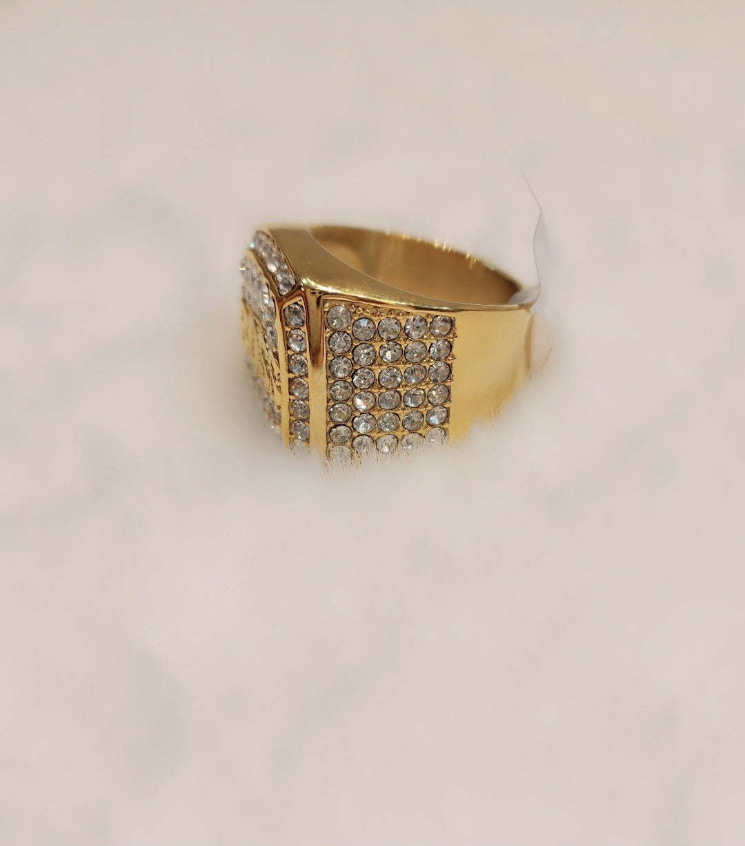 Iced out gold plated Boss ring