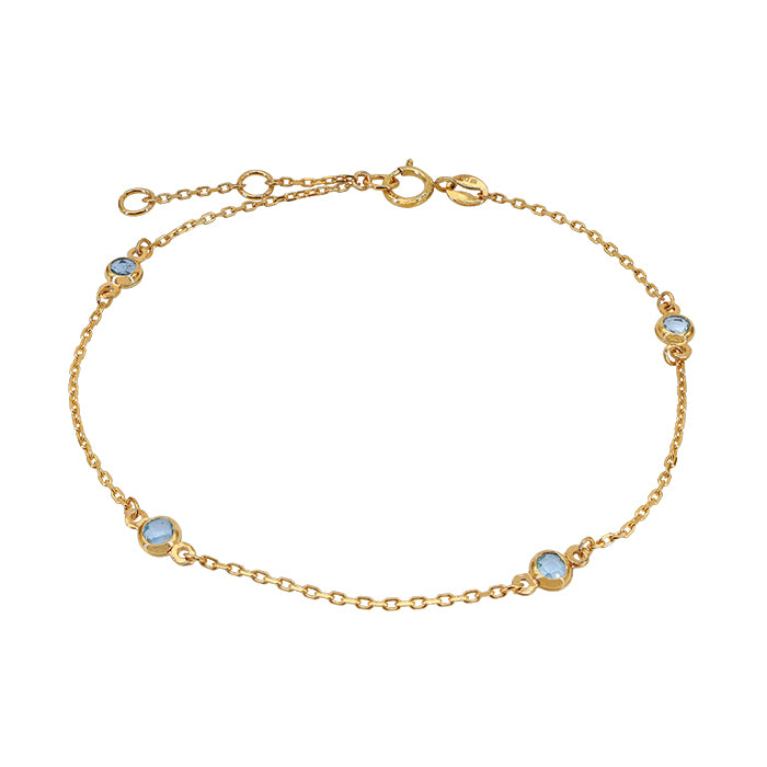 10KT Gold blue topaz bracelet with anchor link,  6.5″ + 0.5″ + 0.5″ extension(3mm)