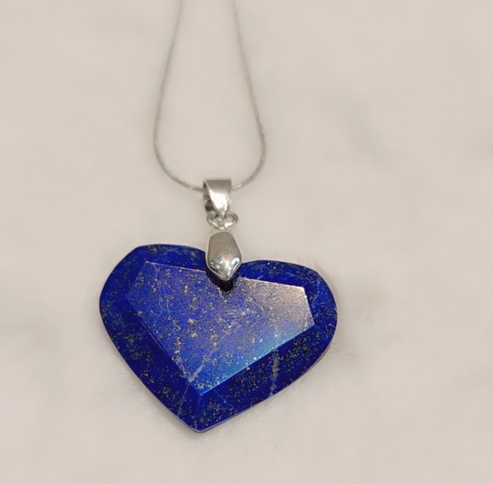 Pendentif cœur en argent sterling et véritable lapis-lazuli