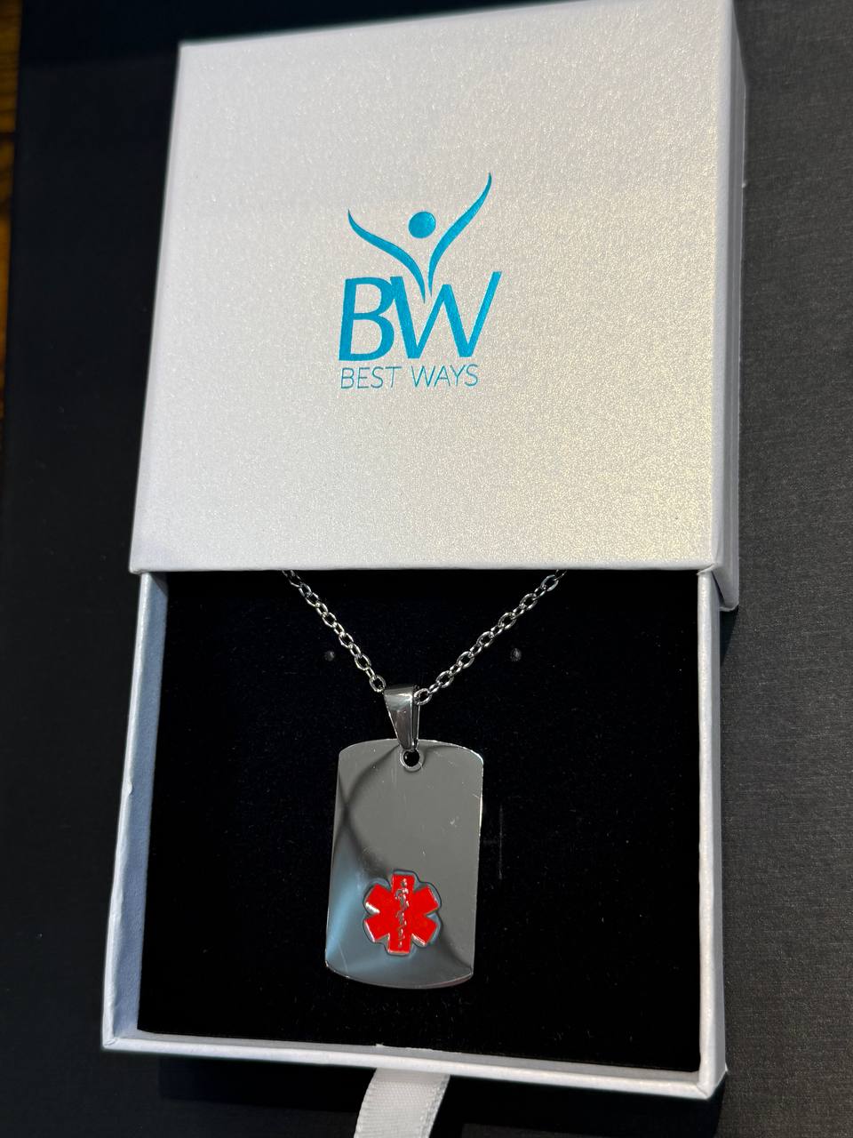 Gold Medical Alert Necklace – Stainless Steel Pendant with Red Symbol