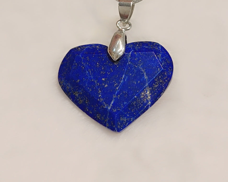 Pendentif cœur en argent sterling et véritable lapis-lazuli