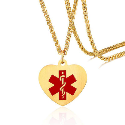Medical Alert Heart Necklace – Gold Stainless Steel