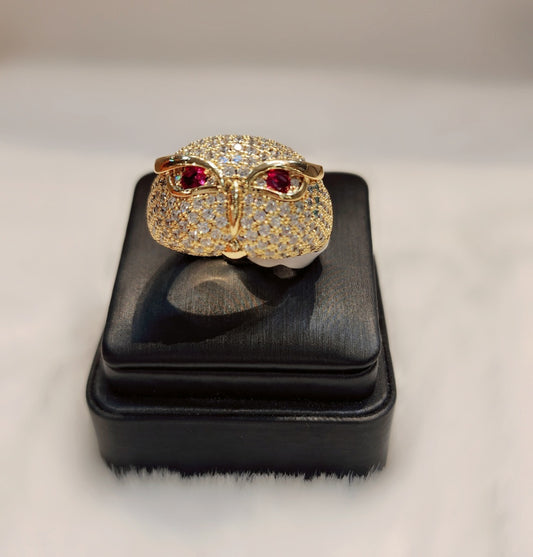 Iced out gold plated Owl ring