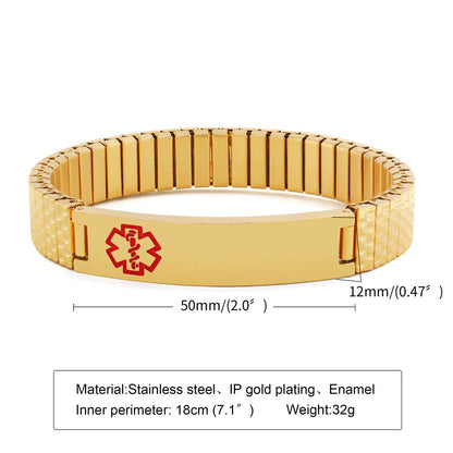 Protect your health with elegance using the Gold-Plated Medical Alert Bracelet.
Crafted from rust-resistant stainless steel with durable gold plating, it features the universal medical symbol for quick emergency ID. Scratch- and water-resistant, hypoallergenic, and perfect for diabetes, epilepsy, allergies, or medications.