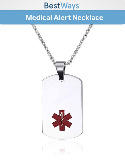 Gold Medical Alert Necklace – Stainless Steel Pendant with Red Symbol