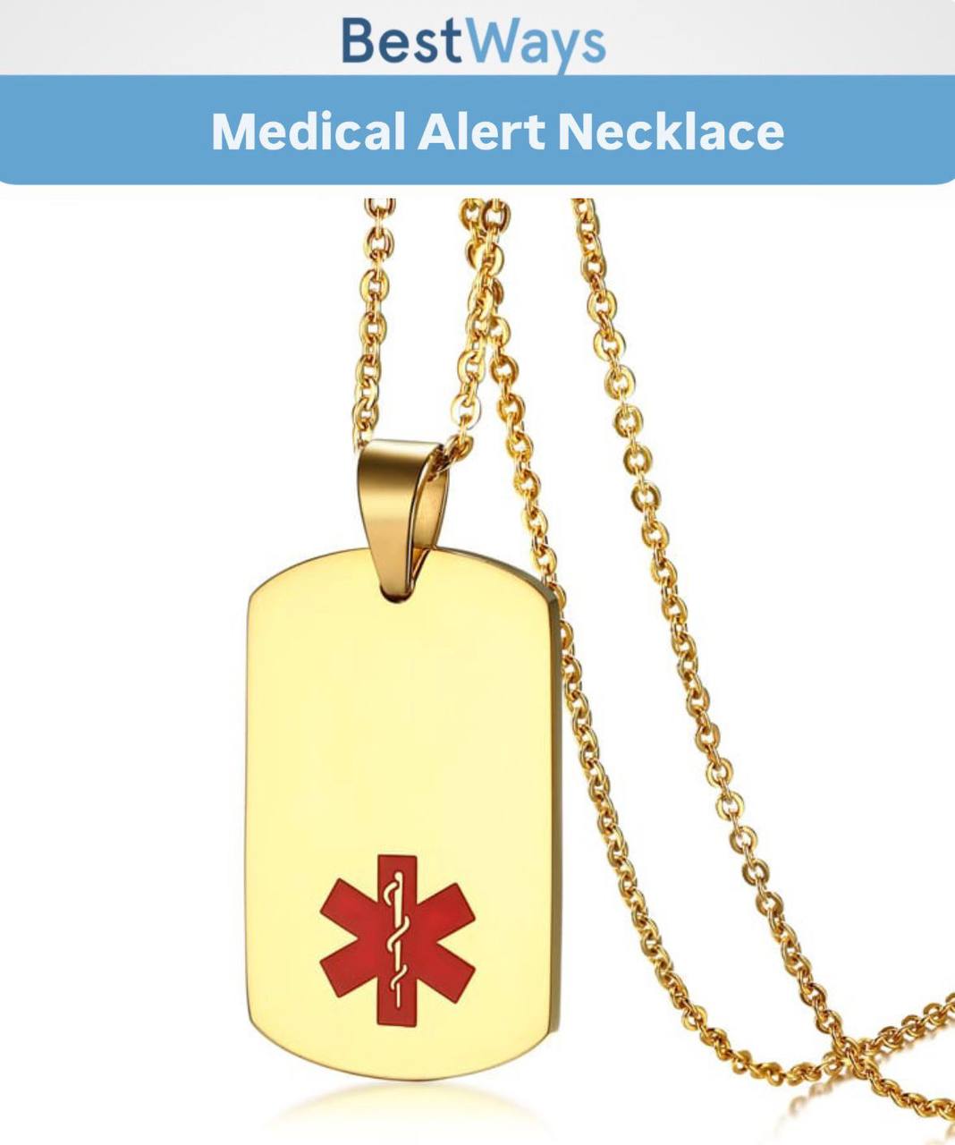 Stay safe and stylish with the Gold-Plated Medical Alert Necklace. Made from high-polish stainless steel with durable IP gold plating, it features a bold red Star of Life medical symbol for quick recognition in emergencies. Perfect for diabetes, allergies, heart conditions, seniors, and more.