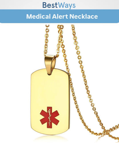 Stay safe and stylish with the Gold-Plated Medical Alert Necklace. Made from high-polish stainless steel with durable IP gold plating, it features a bold red Star of Life medical symbol for quick recognition in emergencies. Perfect for diabetes, allergies, heart conditions, seniors, and more.