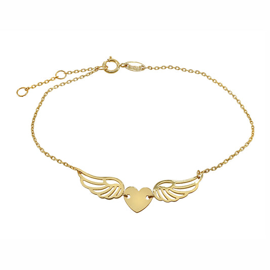 Bracelet cœur et aile en or 10 carats, 6,5″ + 0,5″ + 0,5″ extension (6x35mm)