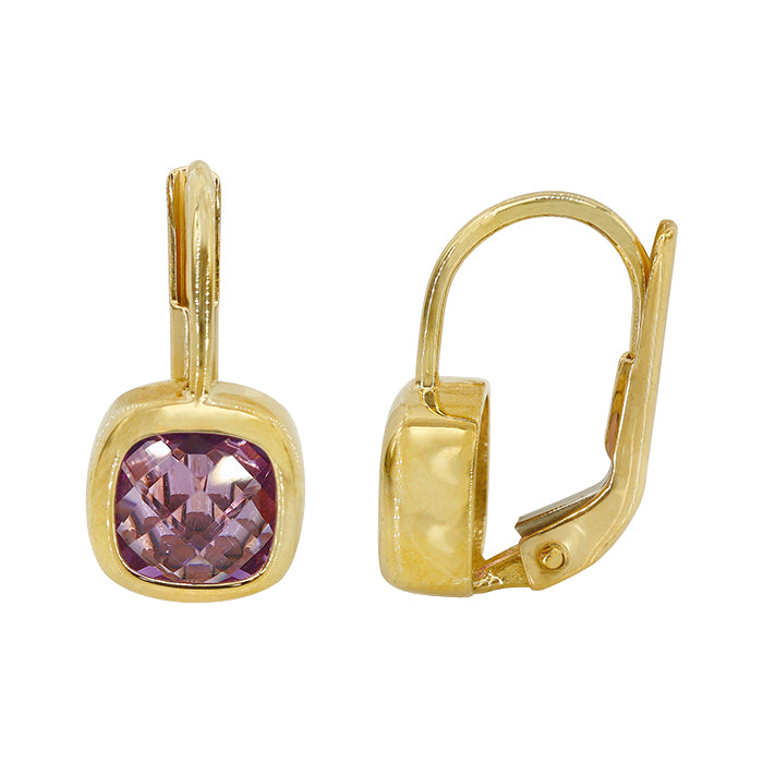 Real gold square amethyst earrings