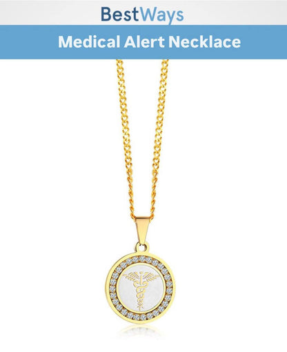 Stay safe and stylish with the BestWays Medical Alert Necklace. Crafted from gold-tone stainless steel with sparkling AAA cubic zirconia, it features an engraved medical symbol for quick identification in emergencies.
Hypoallergenic, tarnish-resistant, and perfect for diabetes, allergies, heart conditions, and more.