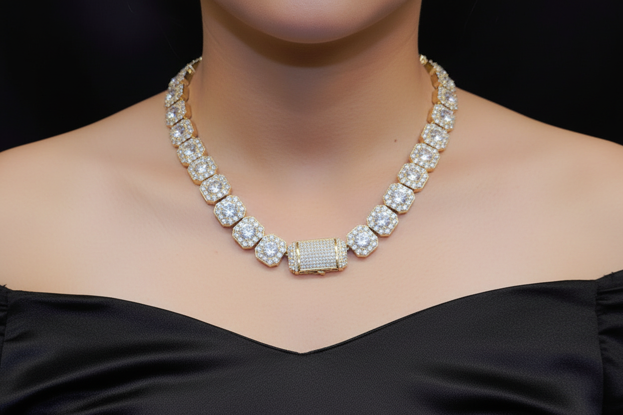 Iced out gold plated chain