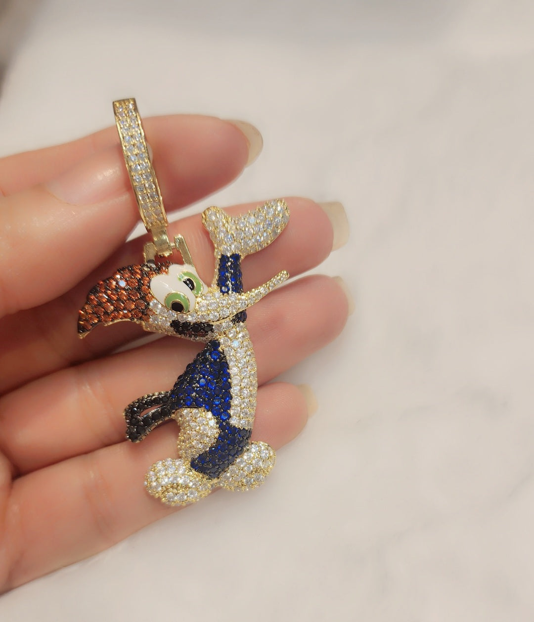 Iced out white gold plated Cartoon pendant