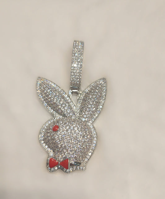 Iced out white gold plated playboy pendant