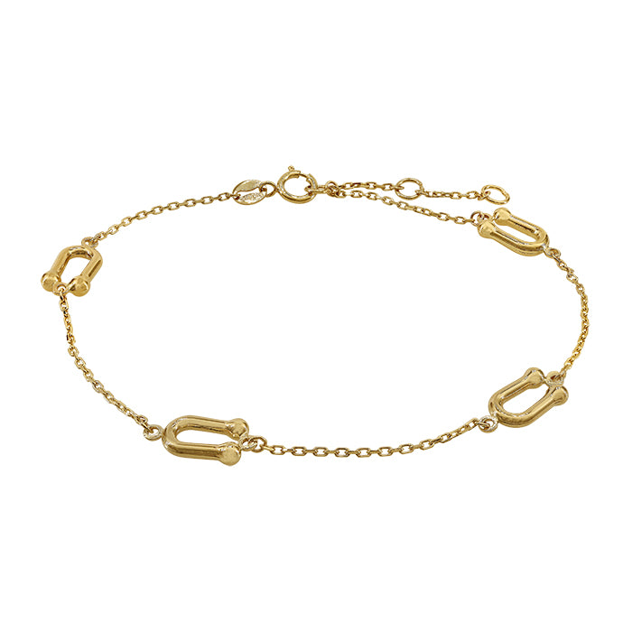 Bracelet à maillons en U en or 10 carats, largeur : 6,5 po + 0,5 po + 0,5 po d’extension (5,5 mm)