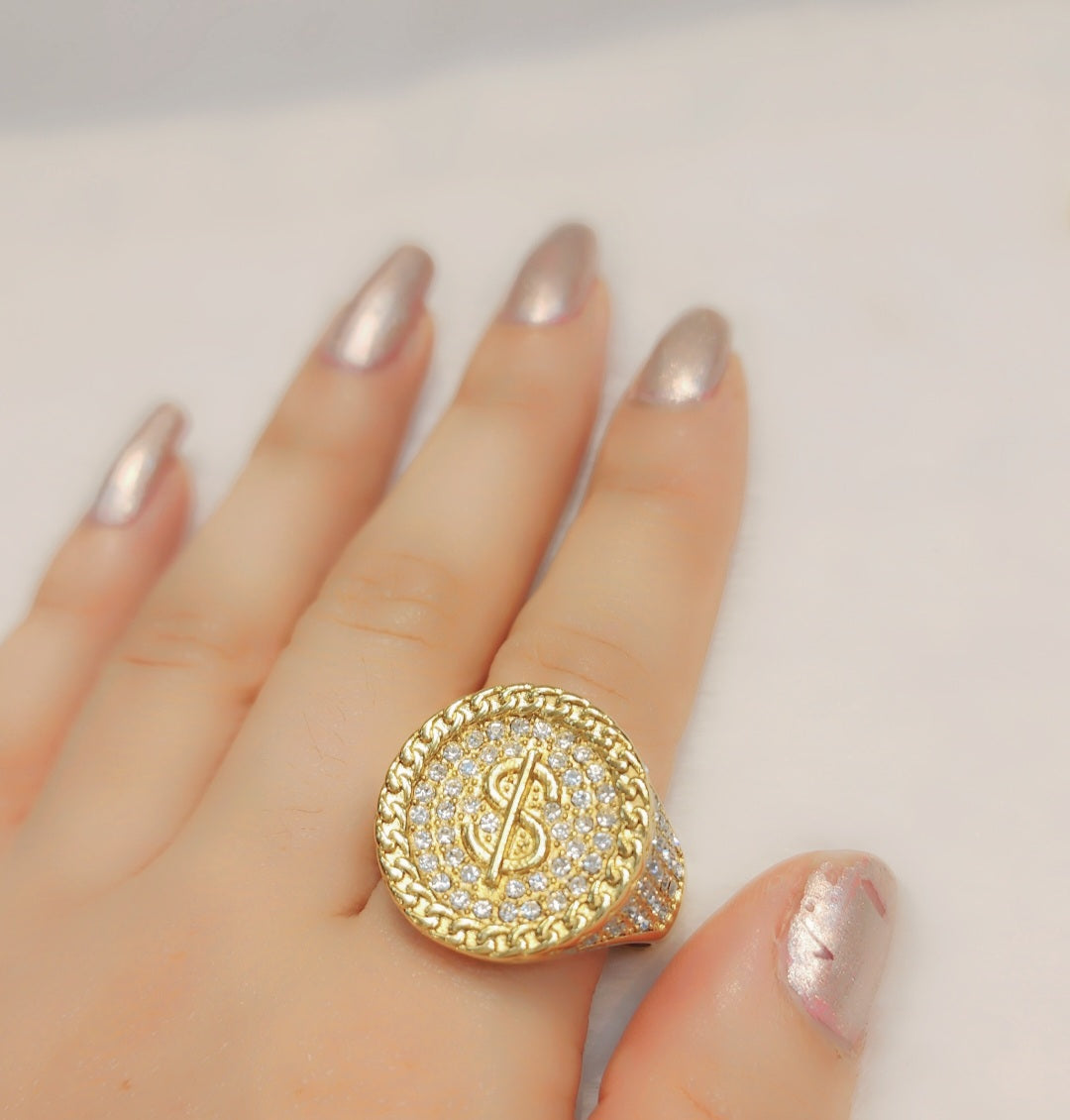 Bague plaquée or avec signe dollar