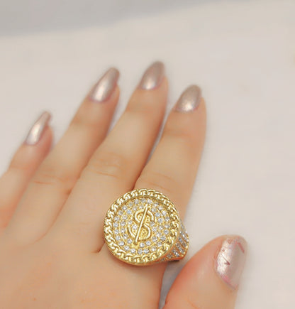 Bague plaquée or avec signe dollar
