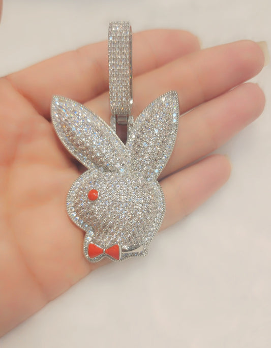 Iced out white gold plated playboy pendant