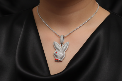 Iced out white gold plated playboy pendant
