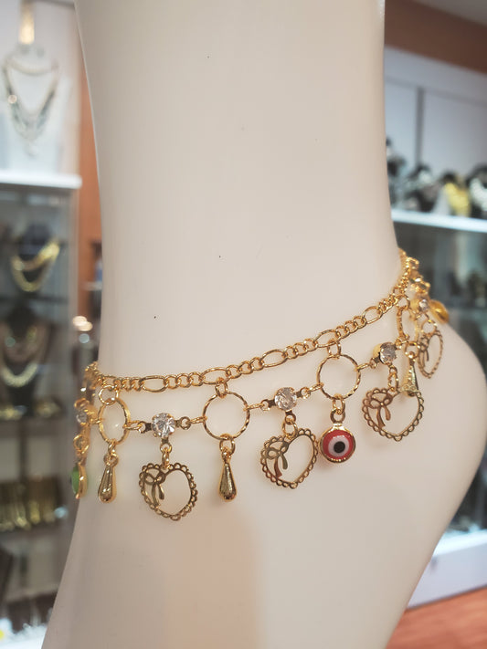 Evil eye fashionable gold plated anklet - 7Jewelry