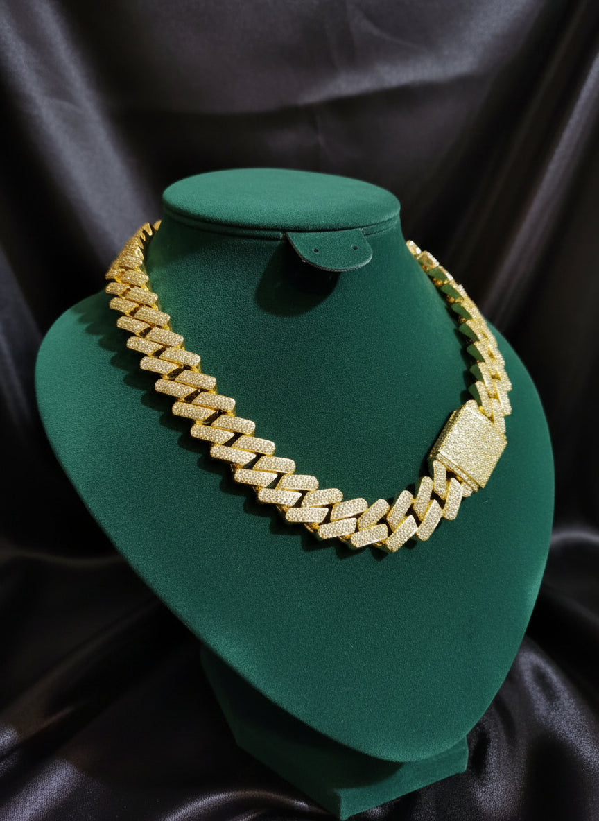 18K gold plated cubic zirconia stone Miami Cuban link chain - 7Jewelry