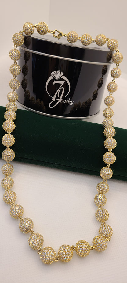 Chaîne à billes glacée plaquée or 18 carats