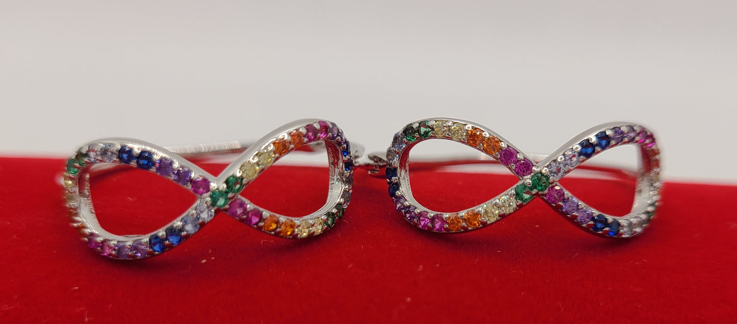 Créoles multicolores en argent véritable 925