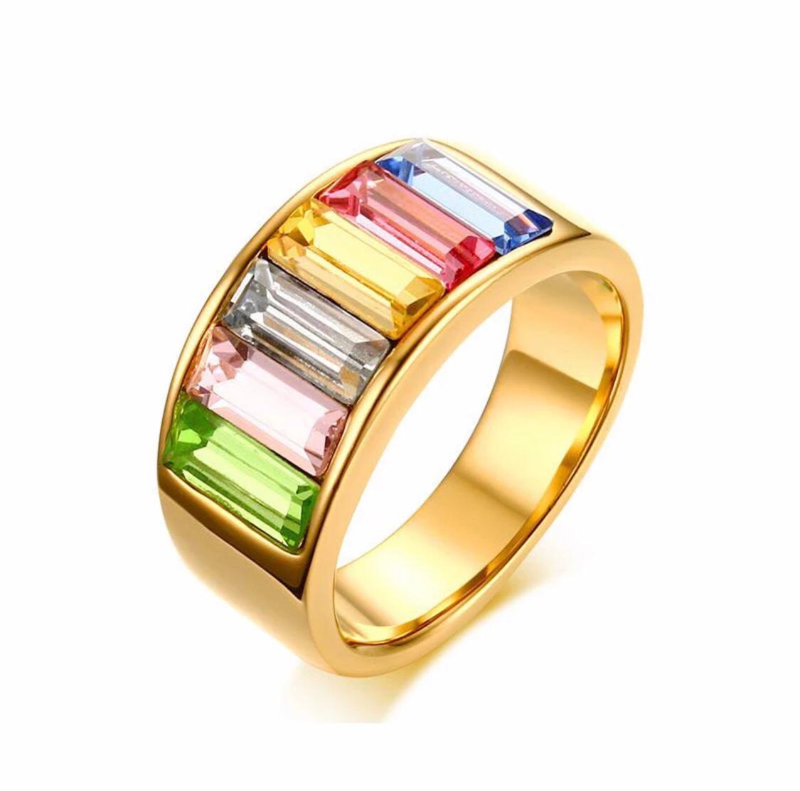 Gold Plated Multicoloure Ring - 7Jewelry