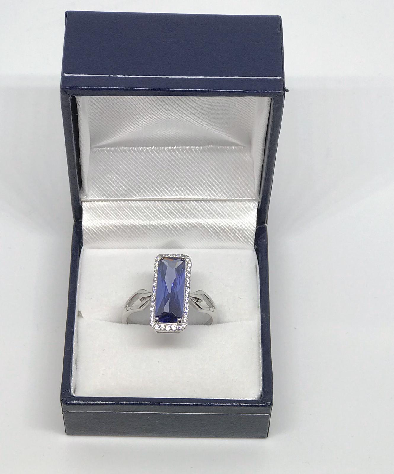 Blue Saphire CZ American real silver ring - 7Jewelry