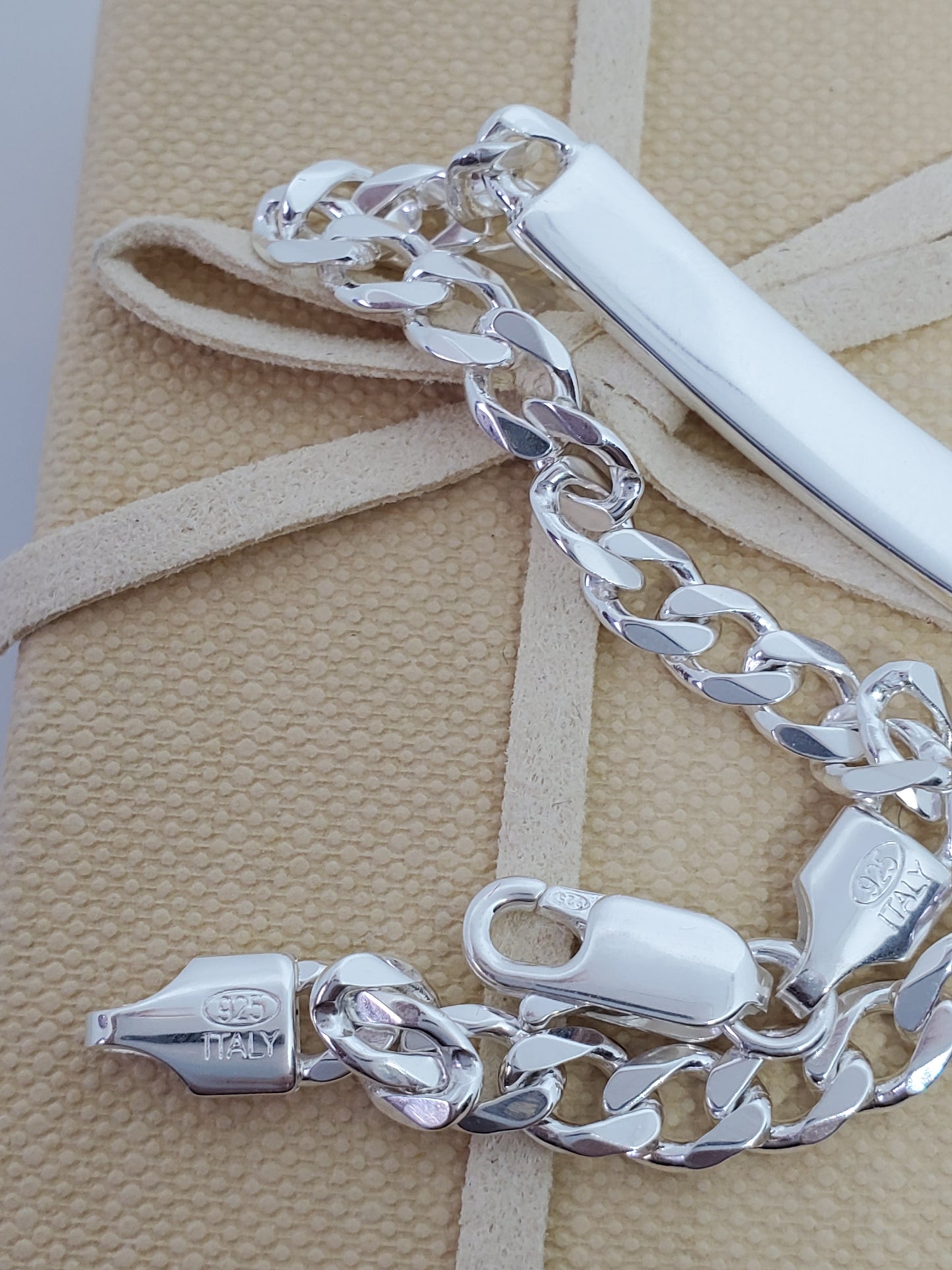 Cuban link real silver ID Bracelet - 7Jewelry