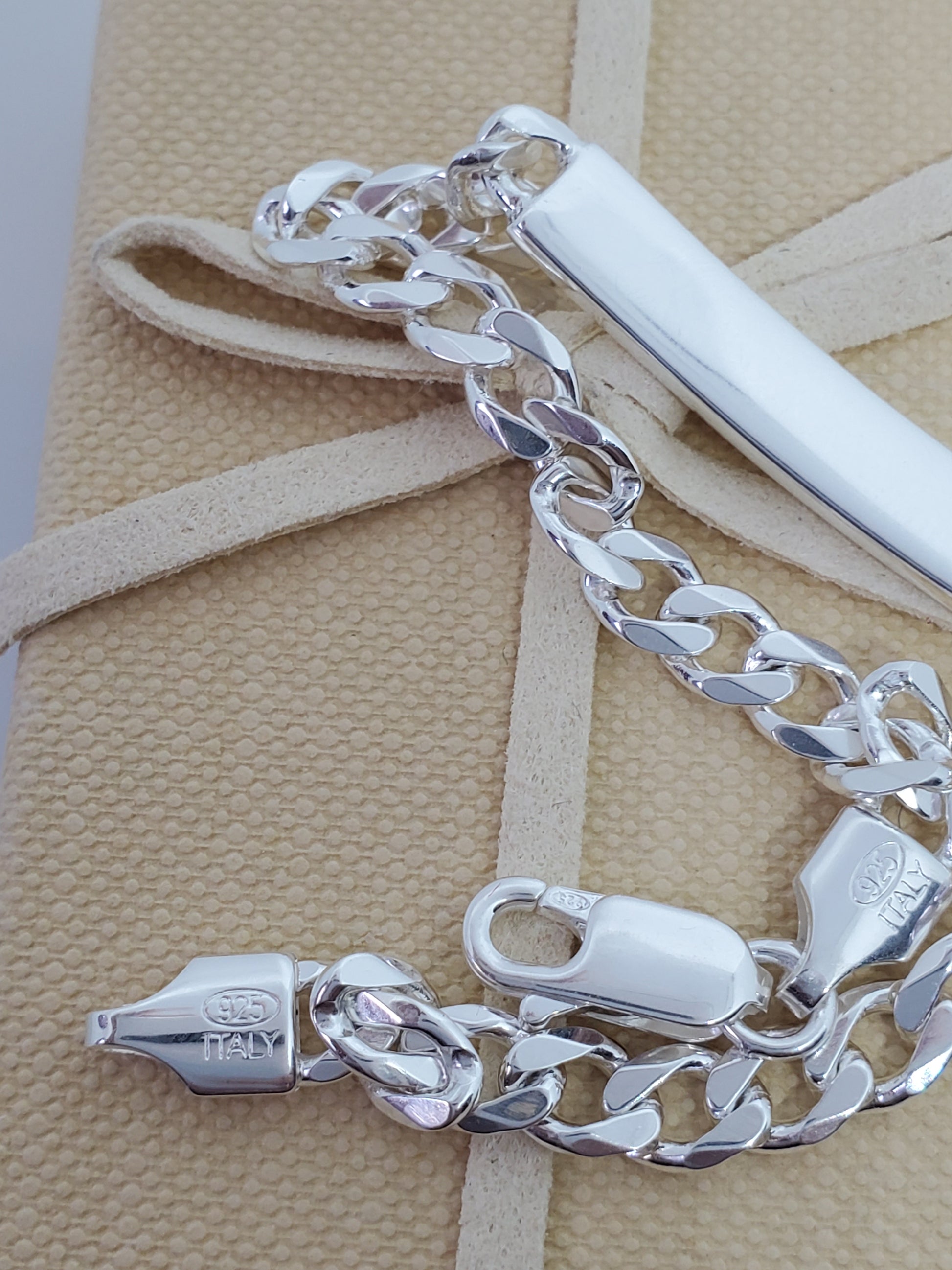 Cuban link real silver ID Bracelet - 7Jewelry