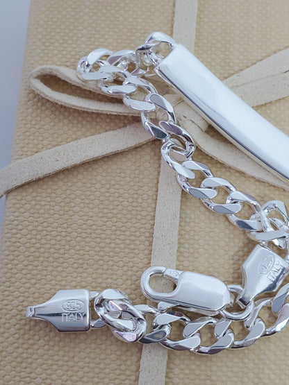 Cuban link real silver ID Bracelet - 7Jewelry