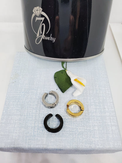 Créoles à clipser pour oreilles non percées : noir, or, argent