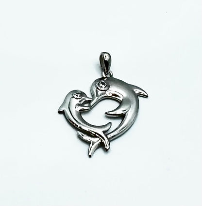 Pendentif double dauphin en argent véritable