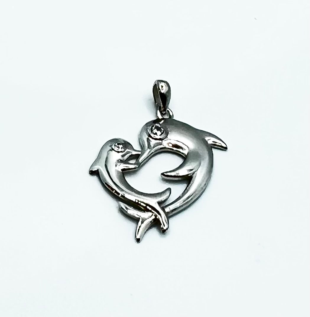 Real silver dual dolphin pendant