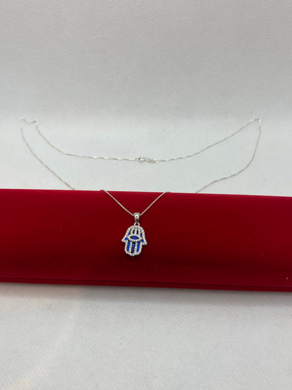 Sterling silver hamsa hand necklace