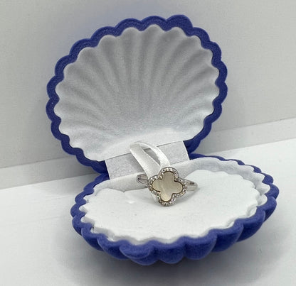 Bague trèfle à 4 feuilles en argent véritable