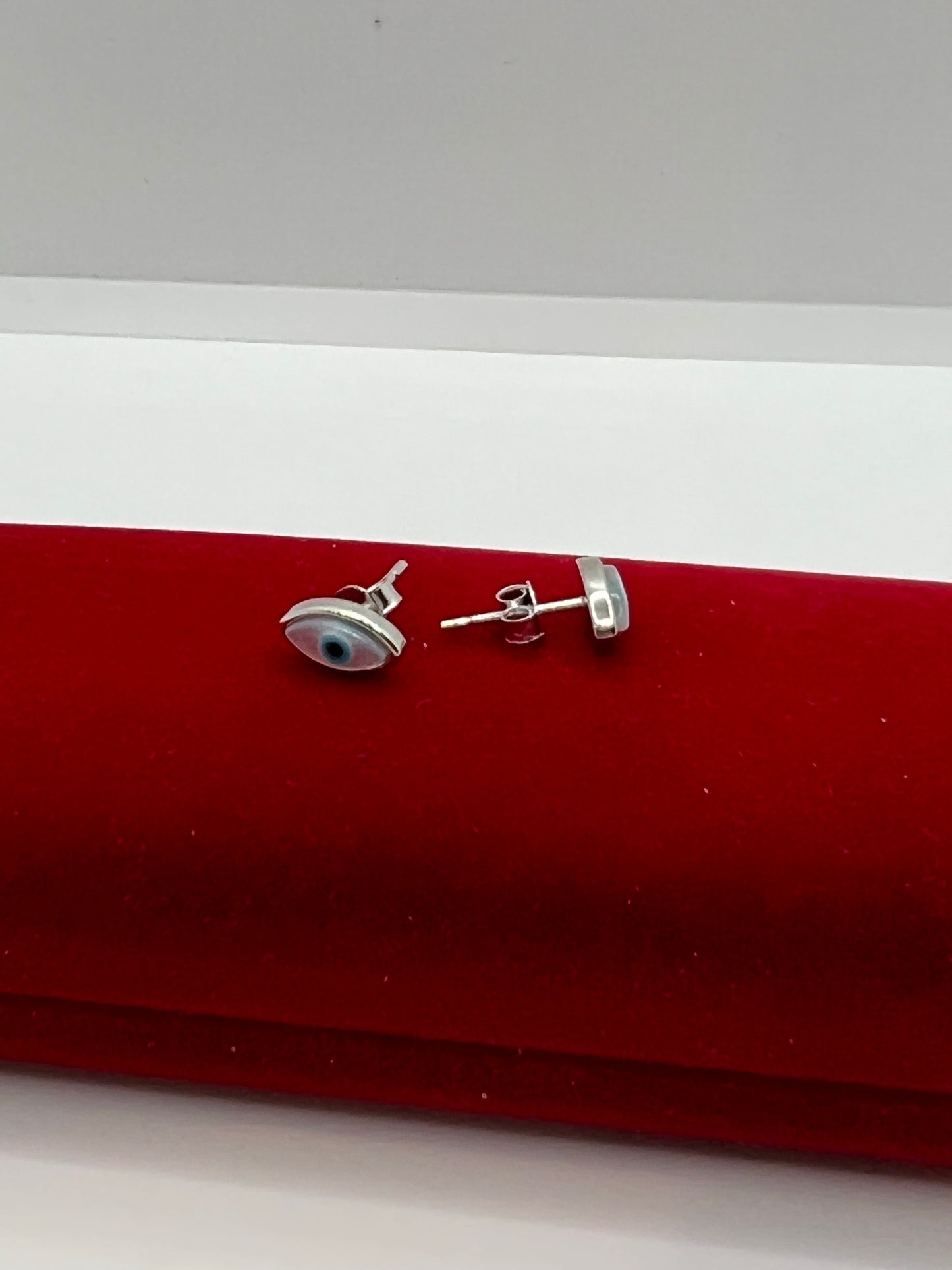 Real Silver Evil Eye Stud Earrings