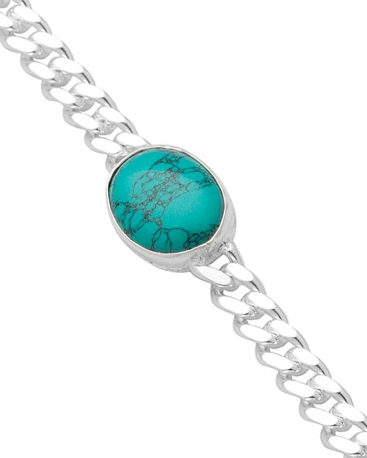 Bracelet en argent véritable et turquoise bleue