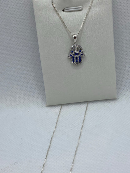 Sterling silver hamsa hand necklace