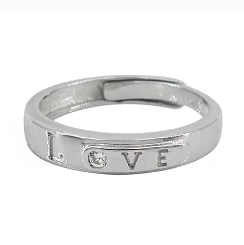 Bague ajustable en argent véritable amour