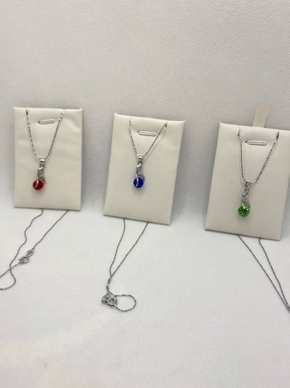 Real Silver blue, red and green necklace